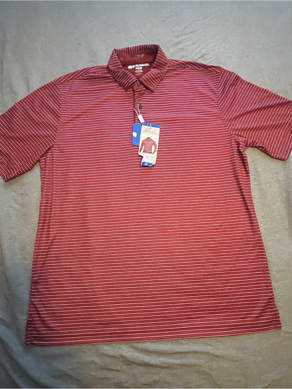 NWT Greg Norman Collection Short-Sleeve Polo in Wine with Thin White Stripes